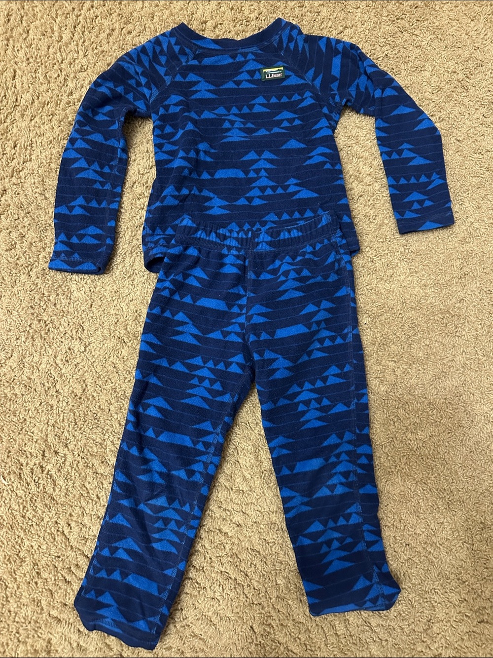 Blue Geo-Pattern Kids Fleece Base Layer Set